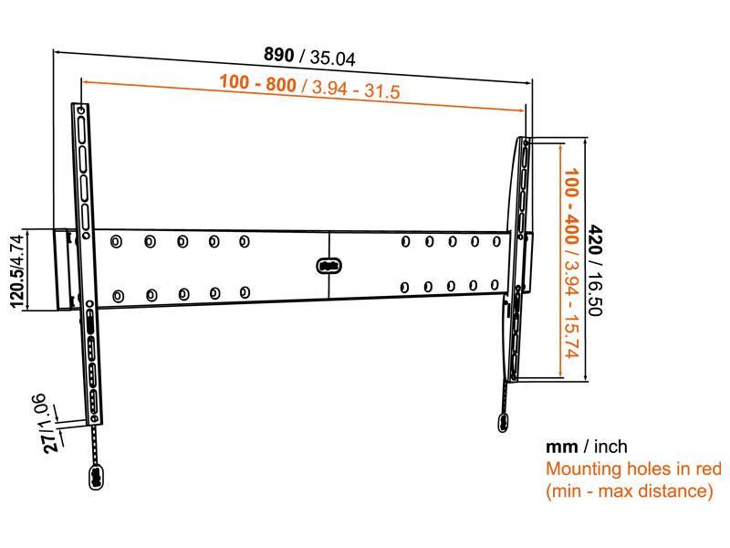 Vogels Base 05 L TV Wandhalterung Abmaße Zeichnung