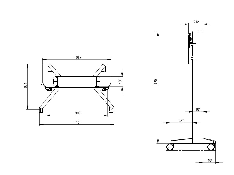 SMS Presence mobiler TV Standfuß hoch Maße