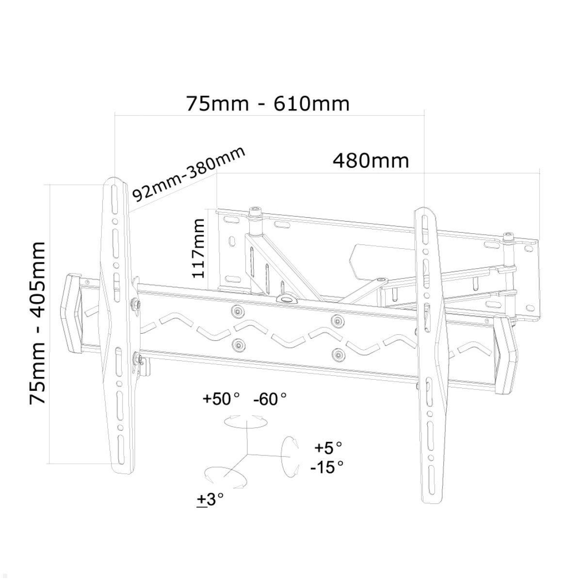 Neomounts LED-W560 schwenkbare TV Wandhalterung, 32 - 75 Zoll, Skizze