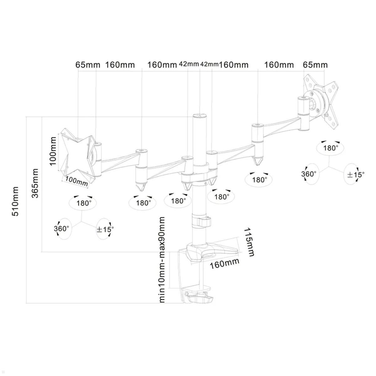 Dual Monitorhalterung mit Tischklemme Neomounts FPMA-D1330DBLACK, Zeichnung