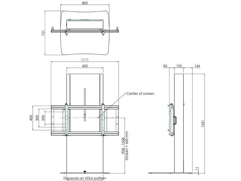 SmartMetals elektrischer Monitorständer 86 Zoll Maße