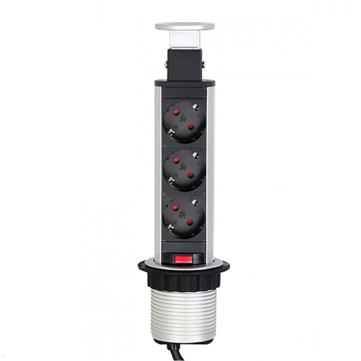 TecLines TVS008S versenkbare 3-fach Steckdosenleiste, silber