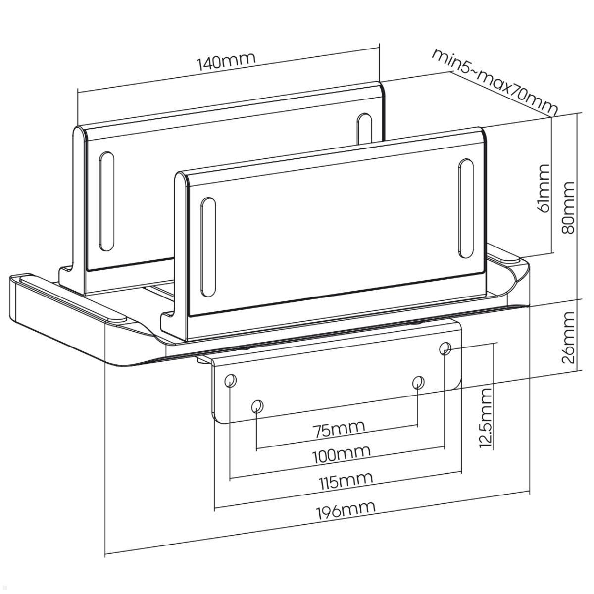 TecLines TPH003B Thin Client / Mini PC Halterung für VESA, schwarz technische Zeichnung