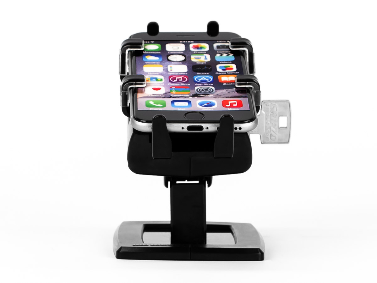 Gripzo Smartphone Tischhalterung für iPhone 4, 5, SE, schwarz Anwendungsbeispiel