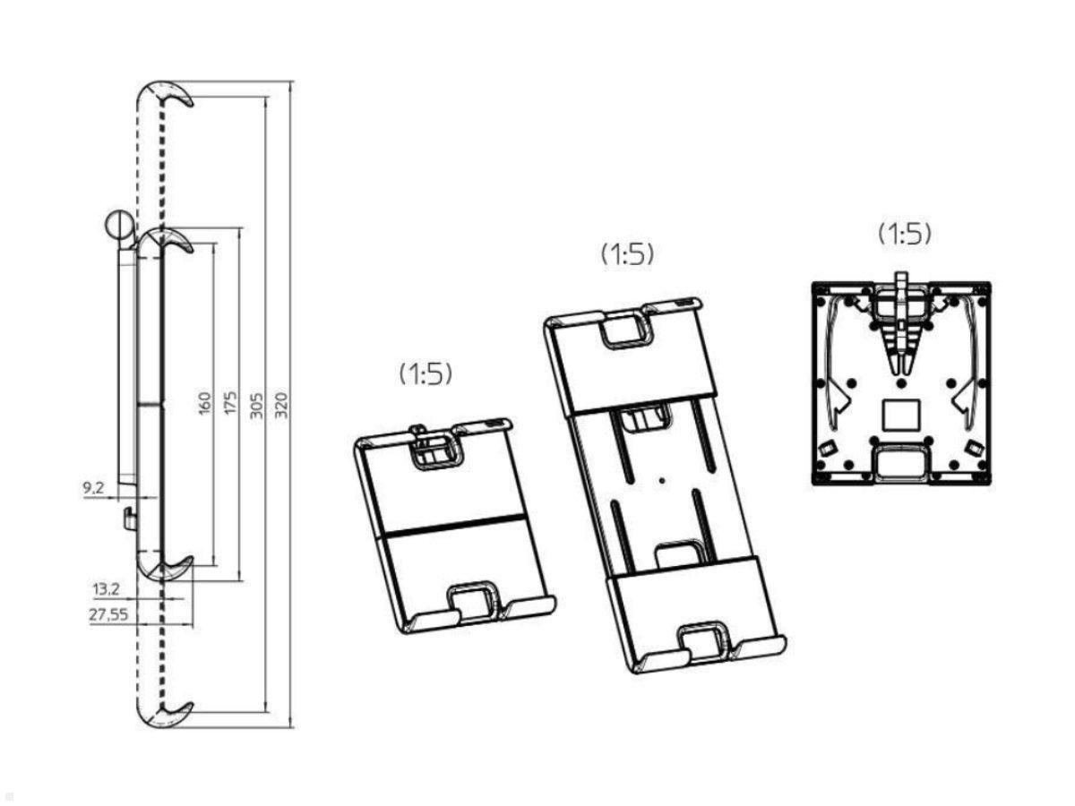 Novus MY tab arm PM Tablethalterung für Aluprofil, schwenkbar, Technische Zeichnung Tablethalterung