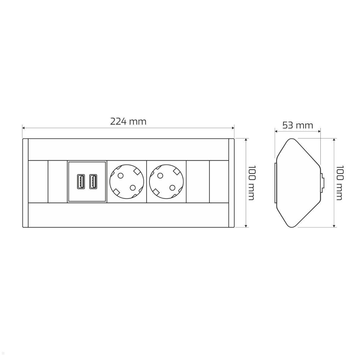 TecLines TAS003W 2-fach Ecksteckdose mit 2x USB Charger, Maße