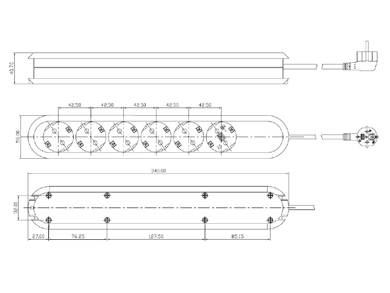 Bachmann SMART 4-fach Steckdosenleiste Zuleitung 1,5m (381.221K) weiß Maße