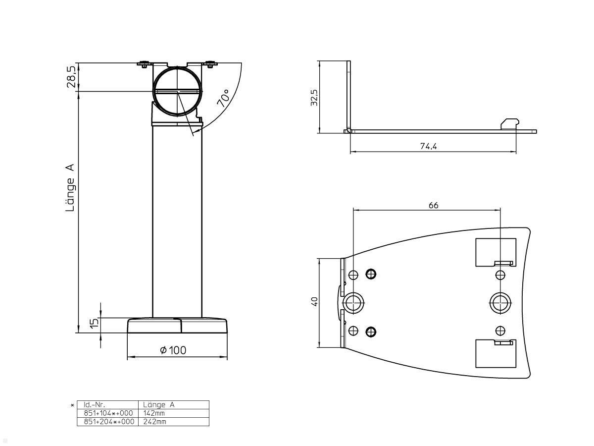 Novus POS base connect 100 mit Scanner Halterung für Magellan 1100i, technische Zeichnung