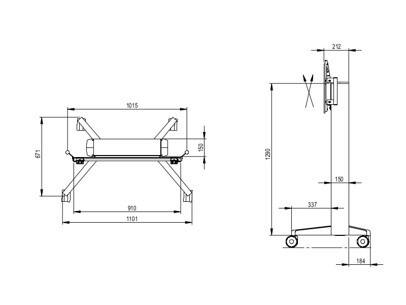 SMS Presence mobiler TV Standfuß Maße