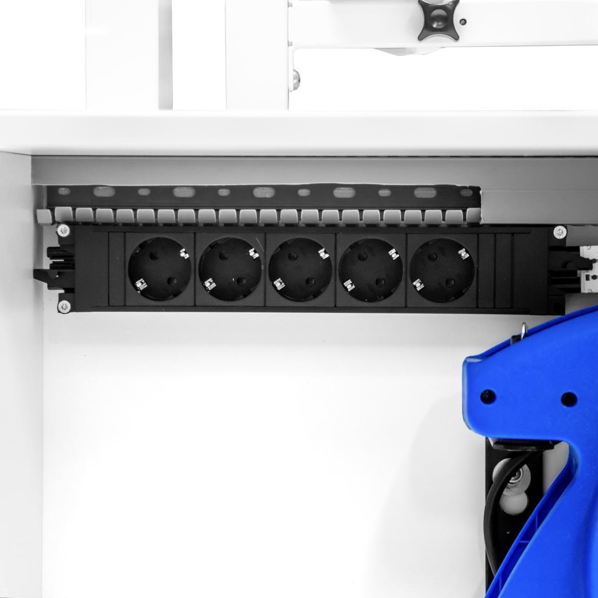 MonLines MBS016W Elektrischer Monitorständer mit Ablage / Kabelaufroller Box bis 98Zoll Mehrfachsteckdose