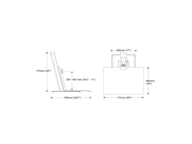 Humanscale QuickStand Eco Single Steh-Sitz Arbeitsplatz, schwarz Zeichnung