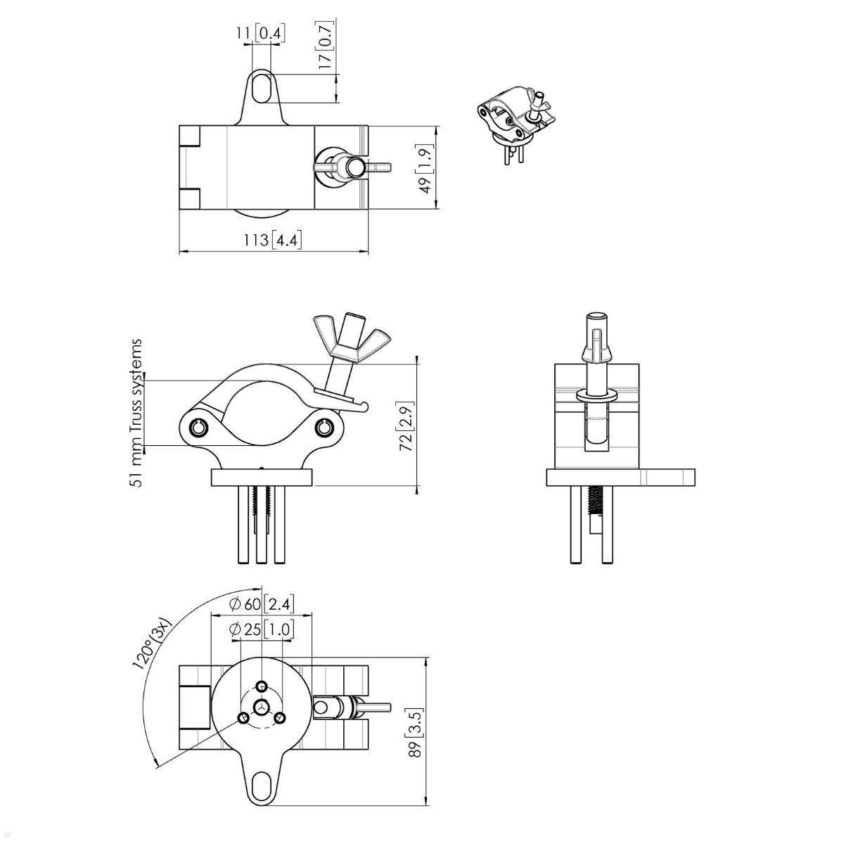  Vogels Connect-it PUC 1051 Traversenhalterung für PUC 24 Serie, Zeichnung Maße