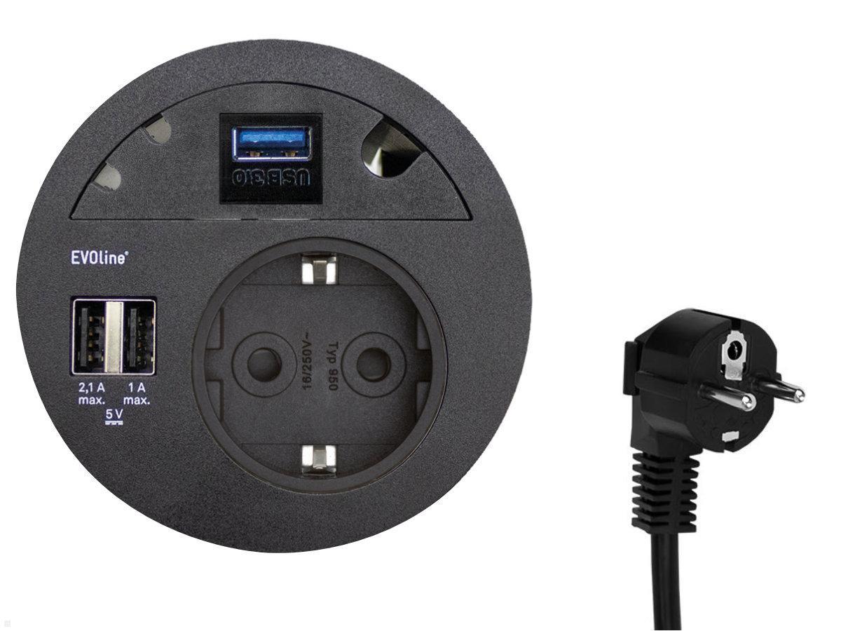 EVOline Circle80 Einbausteckdose 2xUSB mit Blende USB 3.0, schwarz, Stecker