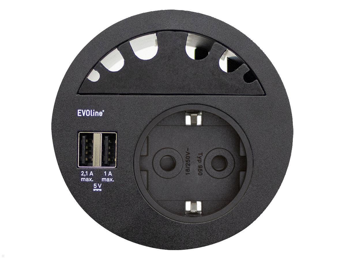 EVOline Circle80 Einbausteckdose 2xUSB Blende / Kabelführung, schwarz