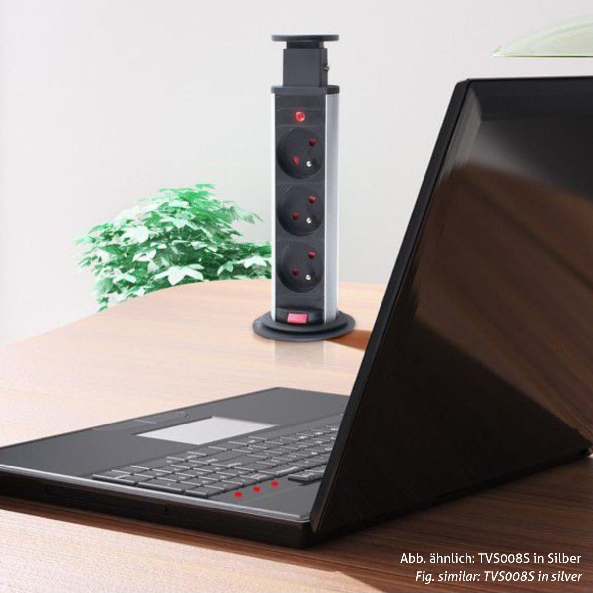 TecLines TVS009S versenkbare 3-fach Steckdosenleiste mit 2x USB, silber - Einbausteckdose