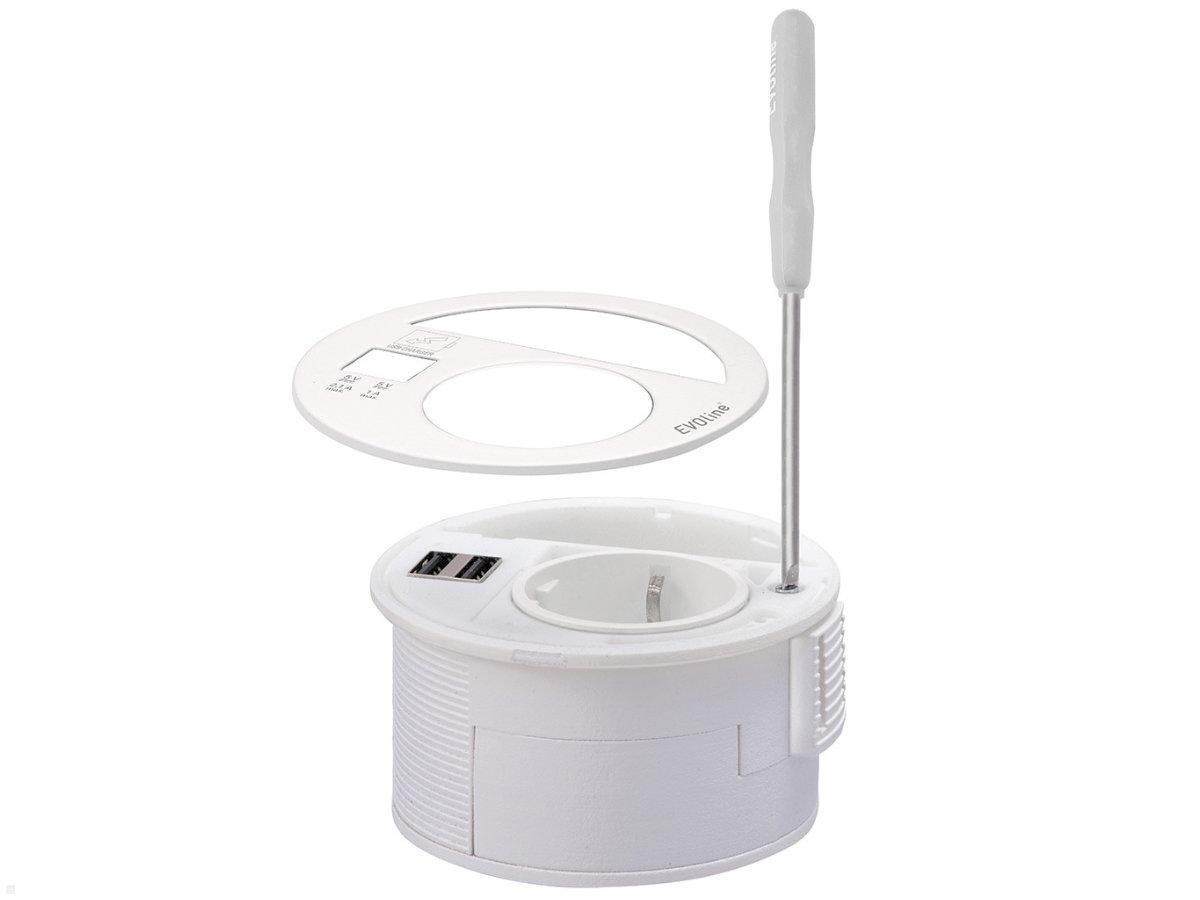 EVOline Circle80 Einbausteckdose 2xUSB mit Blende RJ45 CAT6A, Variante weiß, Montage
