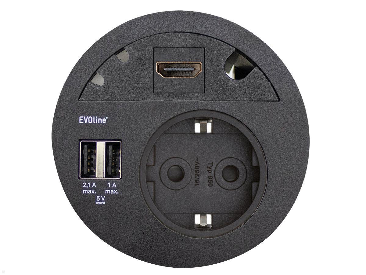 EVOline Circle80 Einbausteckdose 2xUSB mit Blende HDMI, schwarz