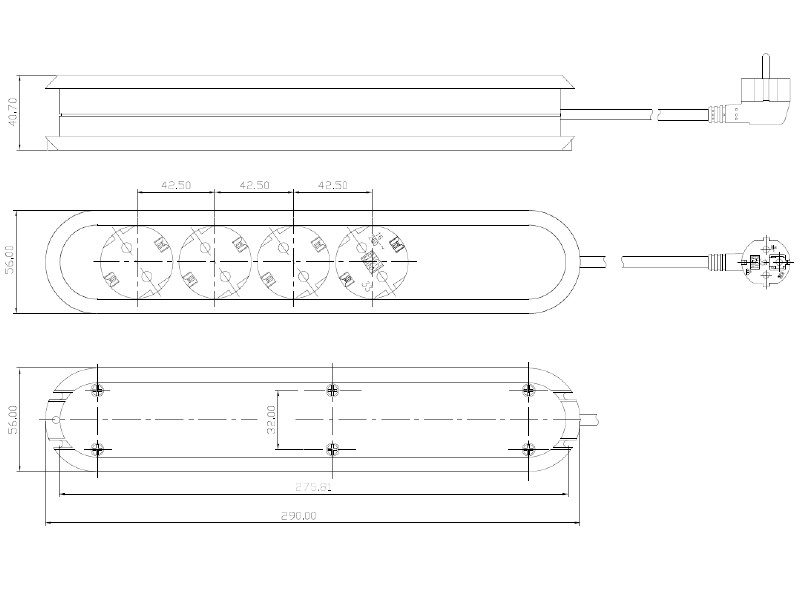 Bachmann SMART 4x Steckdosenleiste Zuleitung 1,5m (381.121K) schwarz Maße