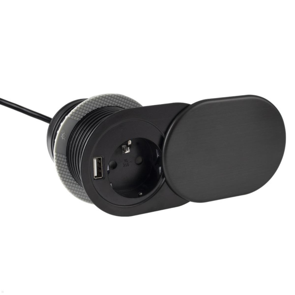 TecLines TES013B Einbau Steckdose mit USB-Charger A mit Deckel