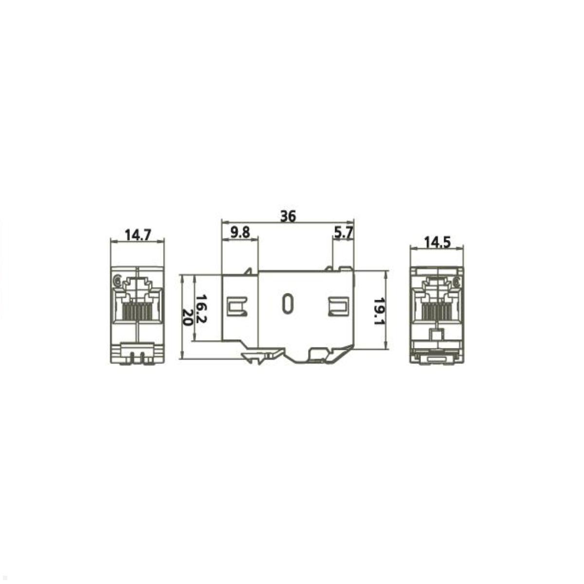 Bachmann Keystone Modul CAT6 Buchse / BTR E-DAT (940.044), Maße