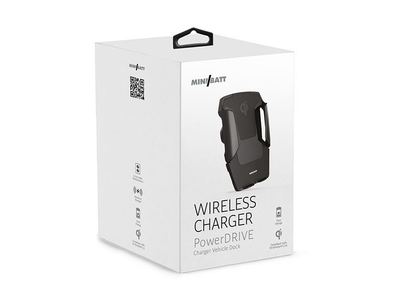 miniBatt MB-PWDRIVE kabelloses Auto Qi-Ladegerät FAST CHARGE Verpackung