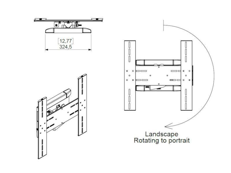 SMS Icon Flipster Display Wandhalterung bis 55 Zoll, drehbar (180-001-7), technische Zeichnung