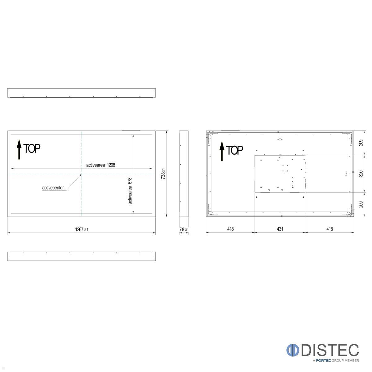 Distec BLO-Line A1 Brandschutz Monitor 54.6 Zoll IoT Touch quer (DS-92-159Q) technische Zeichnung