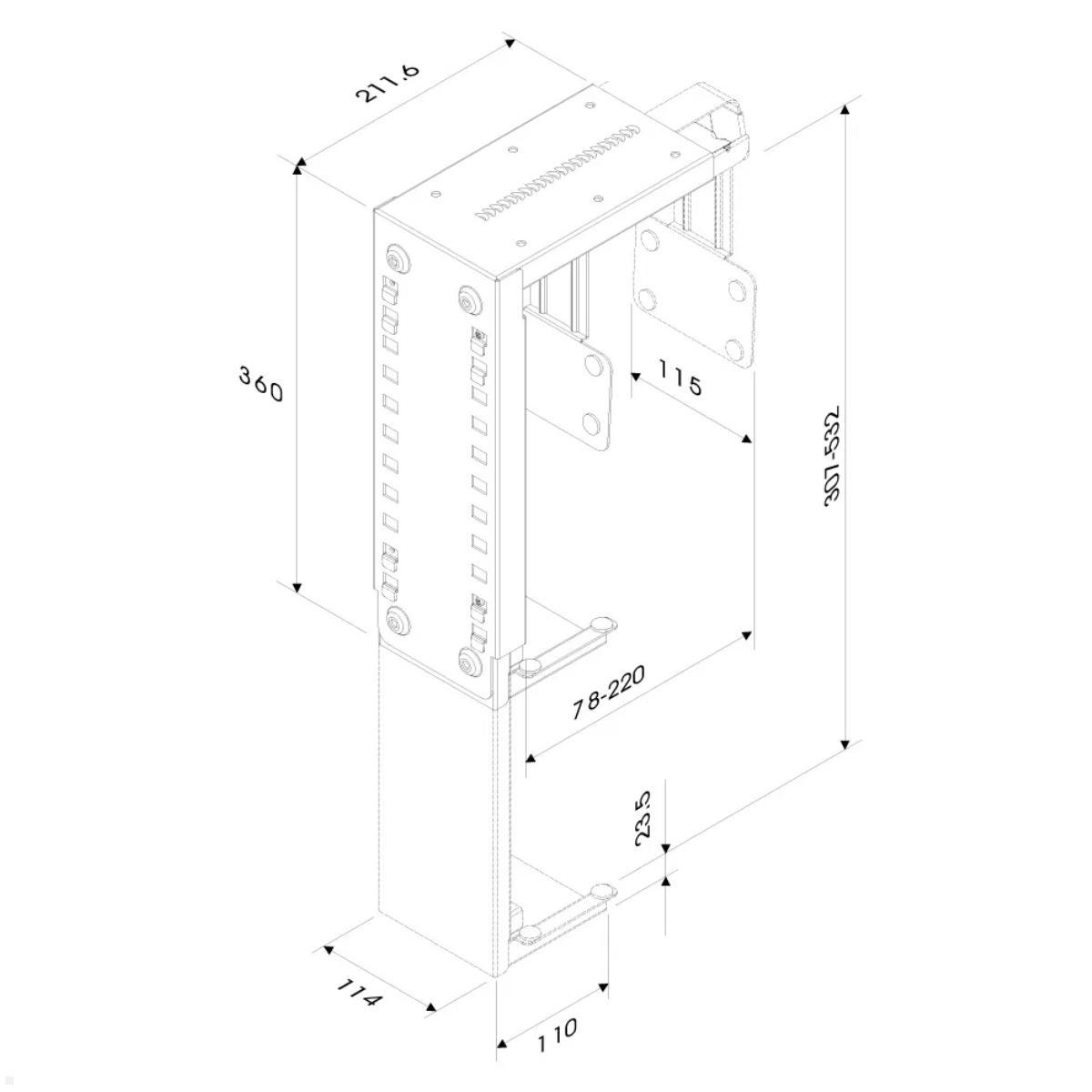 Neomounts CPU-D100WHITE PC Halterung Tisch, weiß, technische Zeichnung