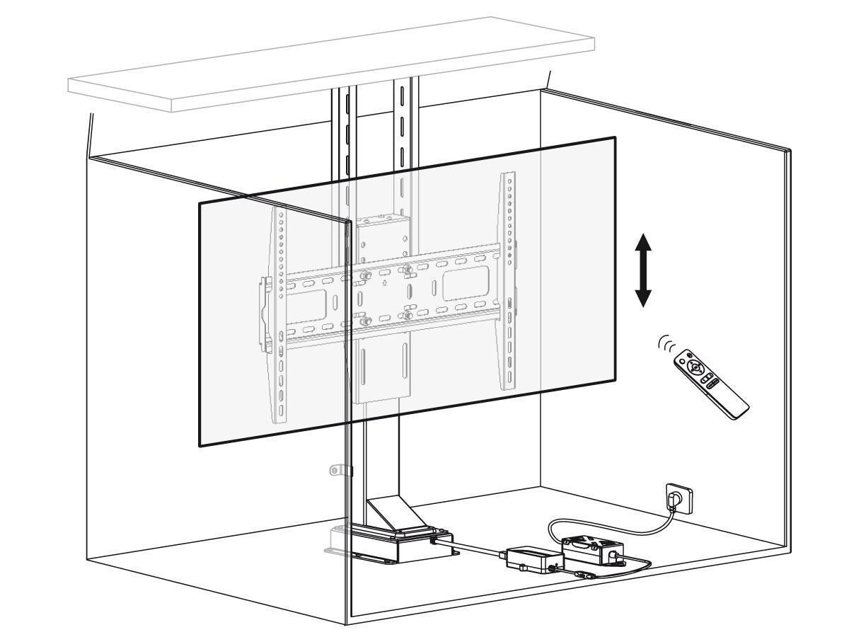 MonLines MLS005B myTVLift Einbau TV Lift 32-48“ elektrisch, 640 Hub, schwarz 3D Zeichnung