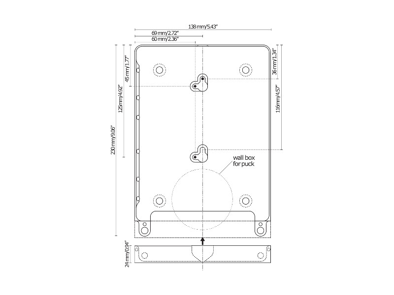 Basalte Tablet Wandhalter für iPad Mini 4, rund schwarz Maße