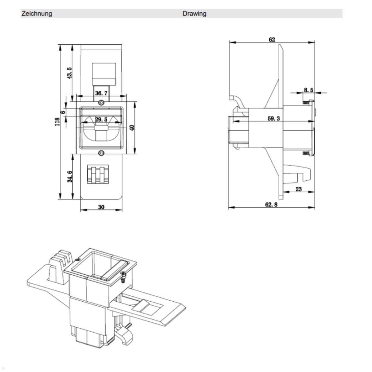 Bachmann Mini Port Replikator mit USB-C PD 100W 2x USB-A und Anschlusskabel (917.2290), Skizze