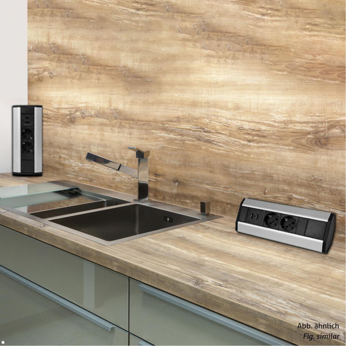 TecLines TAS003W 2-fach Steckdosenleiste Eckmontage mit 2x USB Charger, weiß