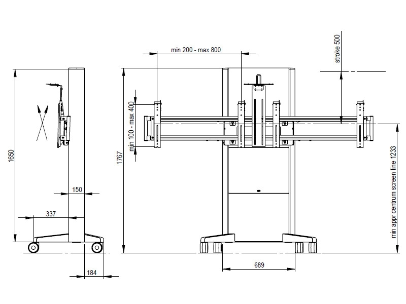 SMS Presence Mobile VC Monitorständer elektrisch Maße