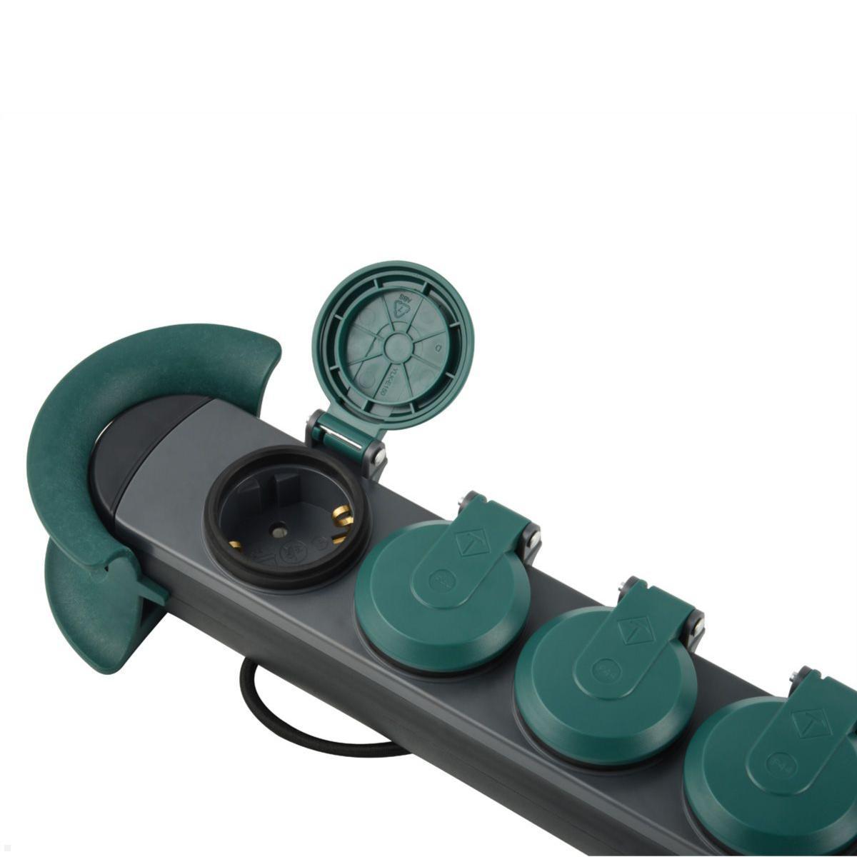 Bachmann HOOK Outdoor 4-fach Steckdosenleiste mit Schalter, 4m Kabel (500.200), Klappdeckel