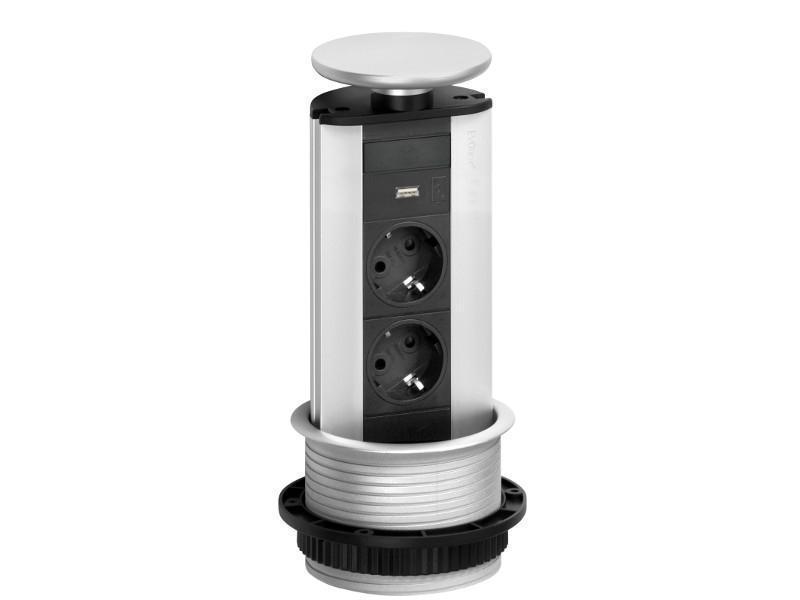 EVOline Port 2x versenkbare Steckdose USB Charger silber