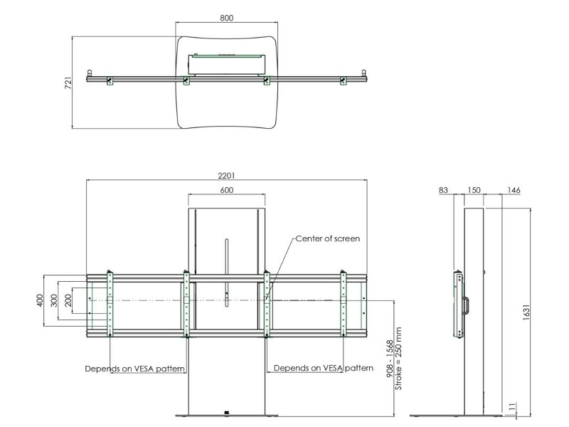 SmartMetals elektrischer Dual Monitorständer 65 Zoll Maße