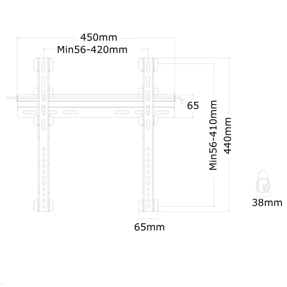 Neomounts PLASMA-W040 flache TV Wandhalterung 23-52 Zoll, silber, technische Zeichnung