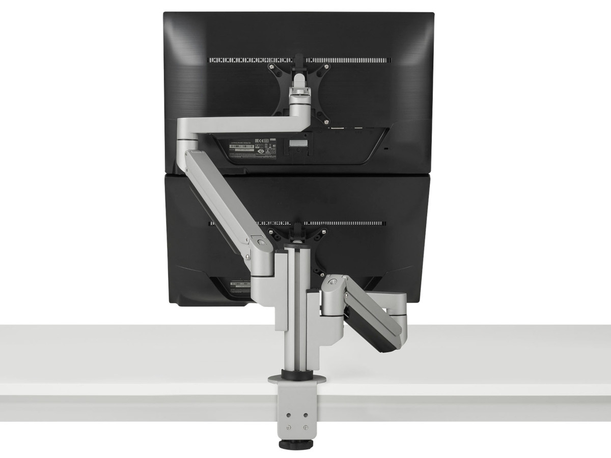 BakkerElkhuizen Dual Monitor Tischhalterung Klemme bis 32 Zoll, silber 2 Bildschirme übereinander