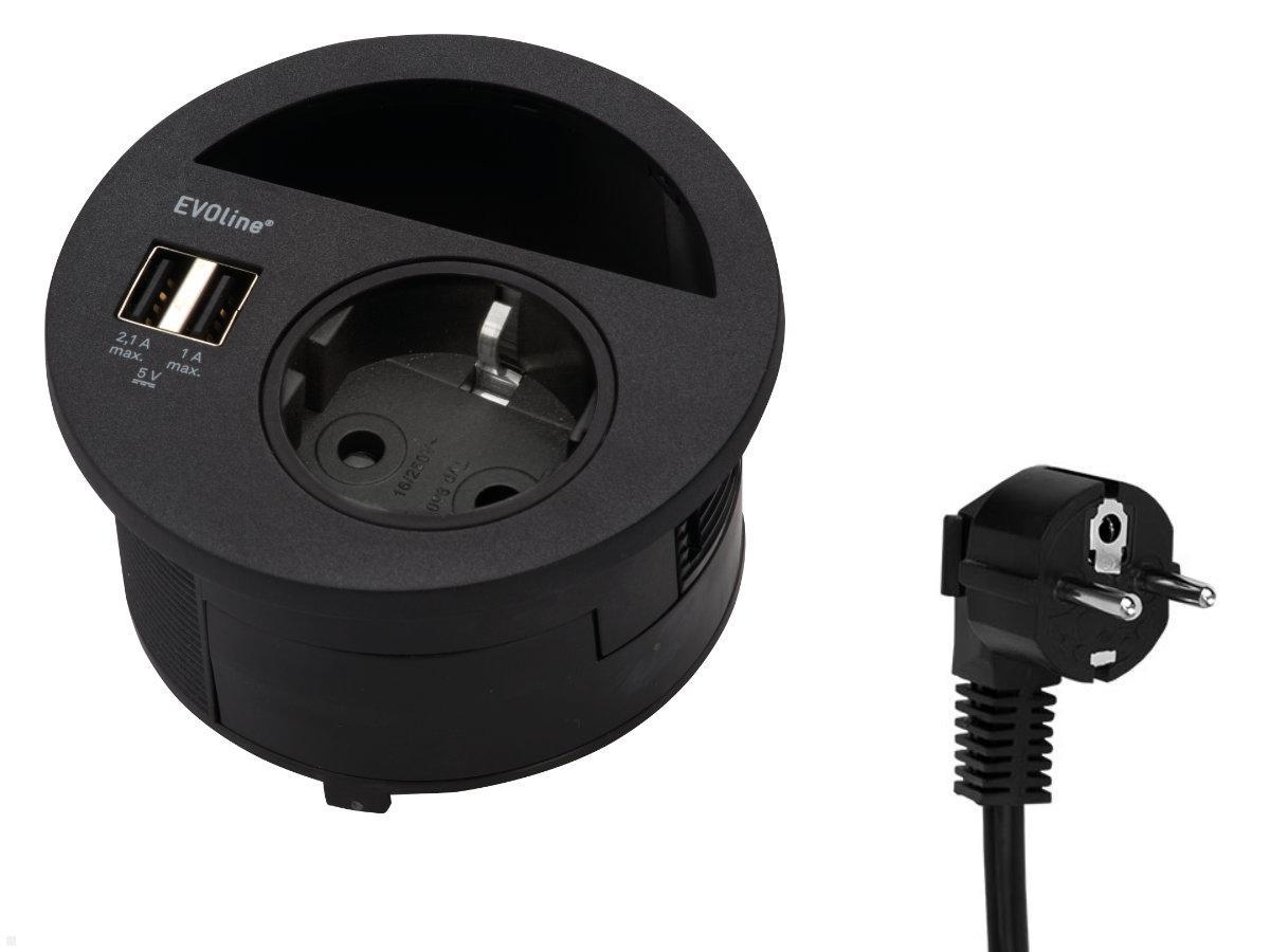 EVOline Circle80 Einbausteckdose 2xUSB Blende / Kabelführung, schwarz, Stecker