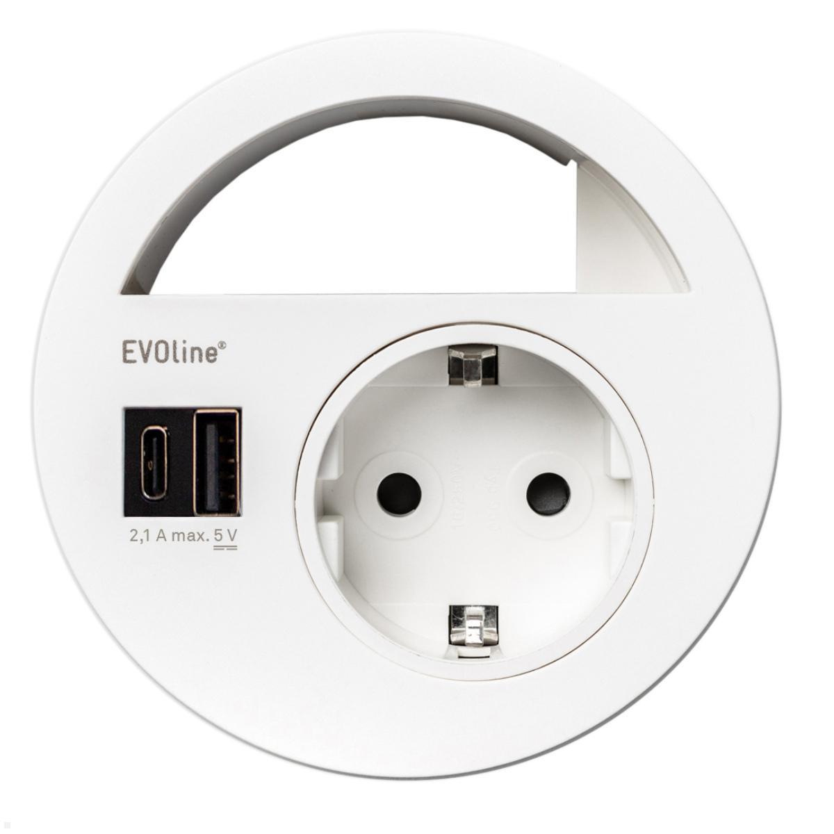 EVOline Circle80 Einbausteckdose mit 1x USB-A / 1x USB-C Charger, weiß