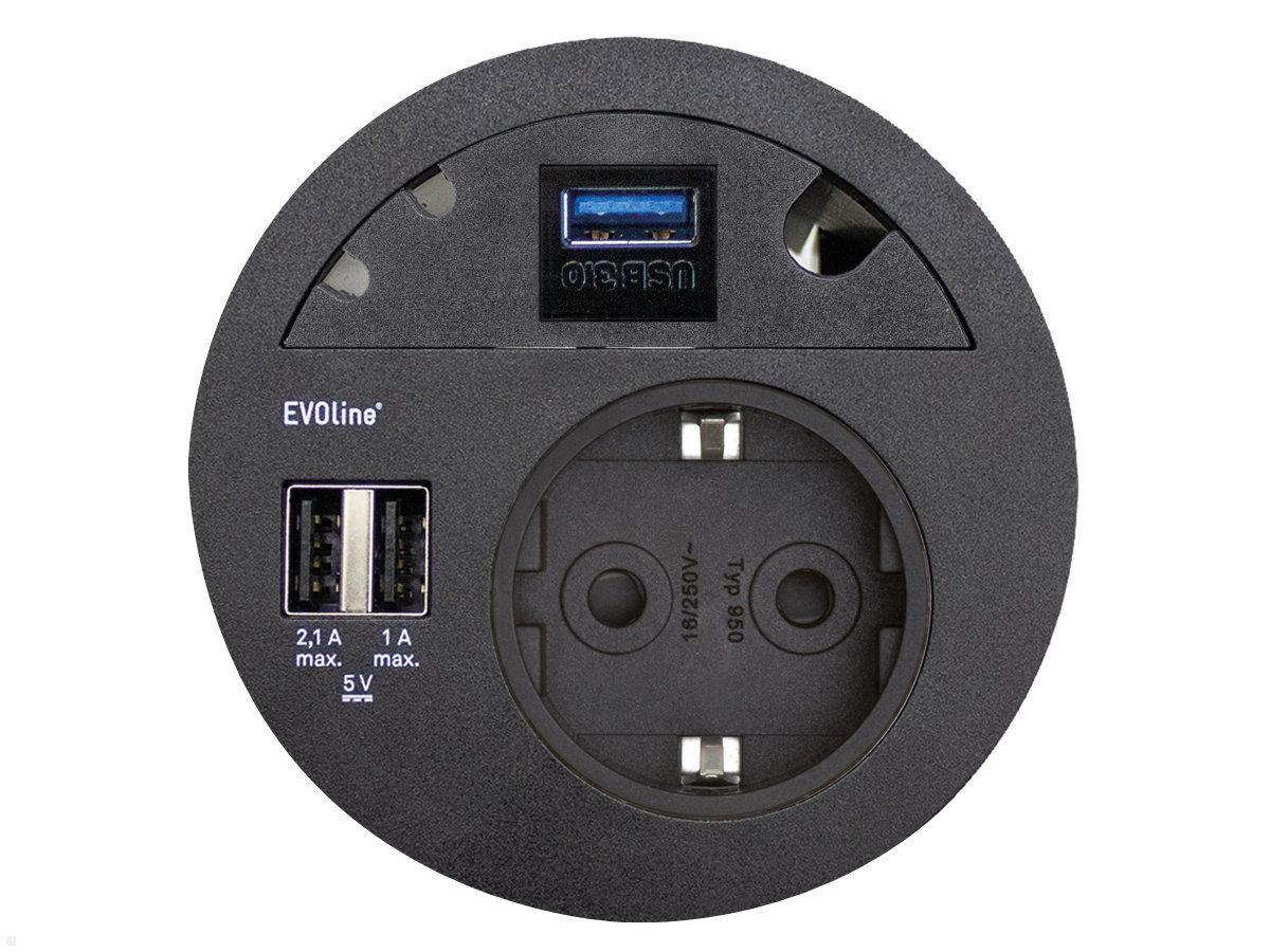 EVOline Circle80 Einbausteckdose 2xUSB mit Blende USB 3.0, schwarz