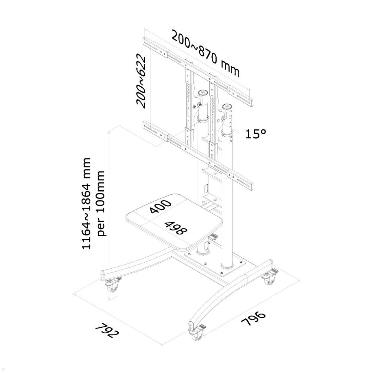 Neomounts PLASMA-M2000E Trolley, Zeichnung Maße
