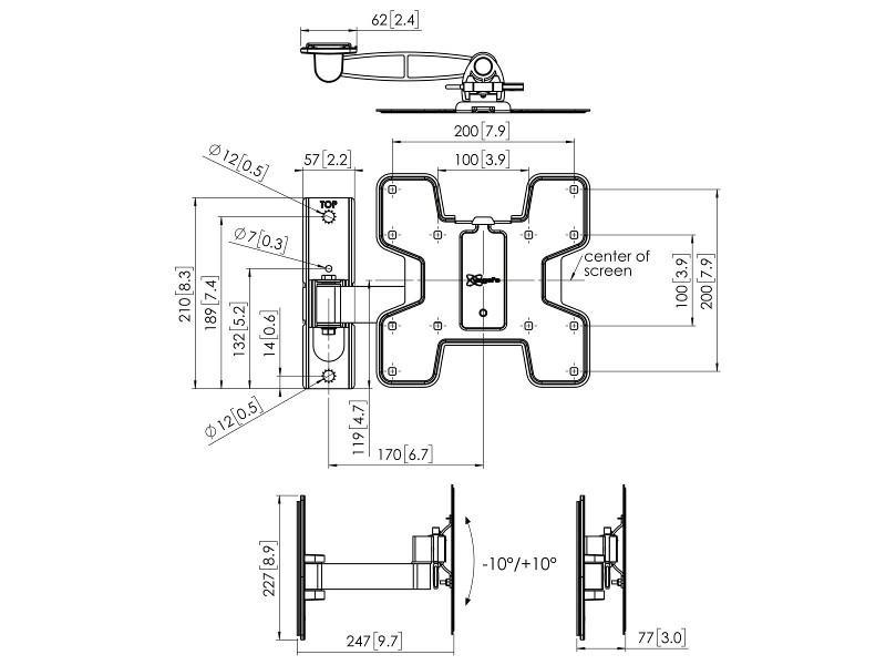 Vogels PFW 2030 Monitor Wandhalterung neigbar DS Maße