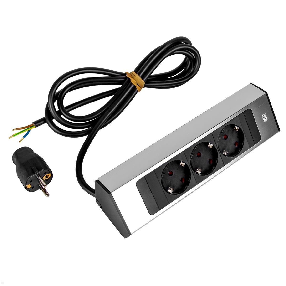 Bachmann CASIA 2 3x Steckdose (932.000) Edelstahl-Optik, kurz, mit Stromzufuhr