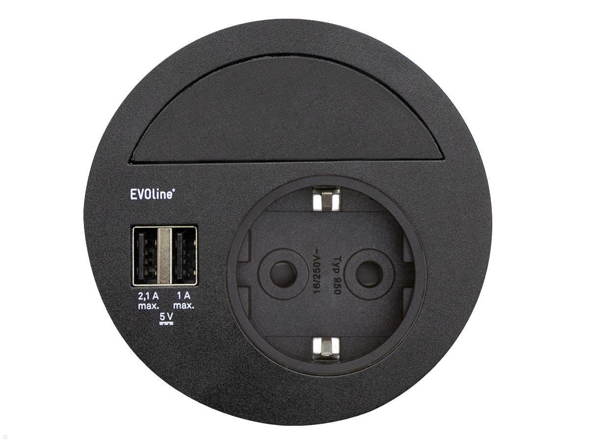 EVOline Circle80 Einbausteckdose 2xUSB mit Blende, schwarz