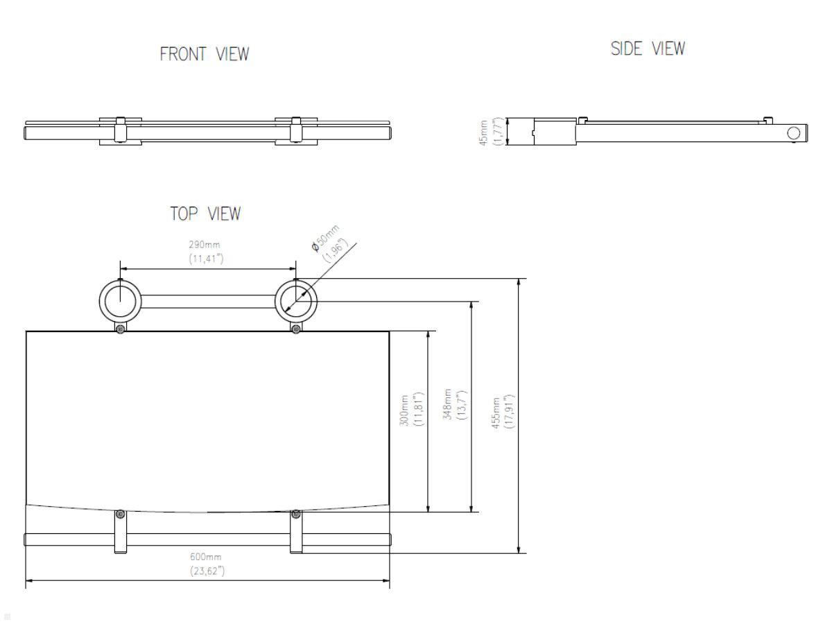Edbak Zubehör TR1 Glasablage mit Handgriff für Trolley (TRS2), technische Zeichnung
