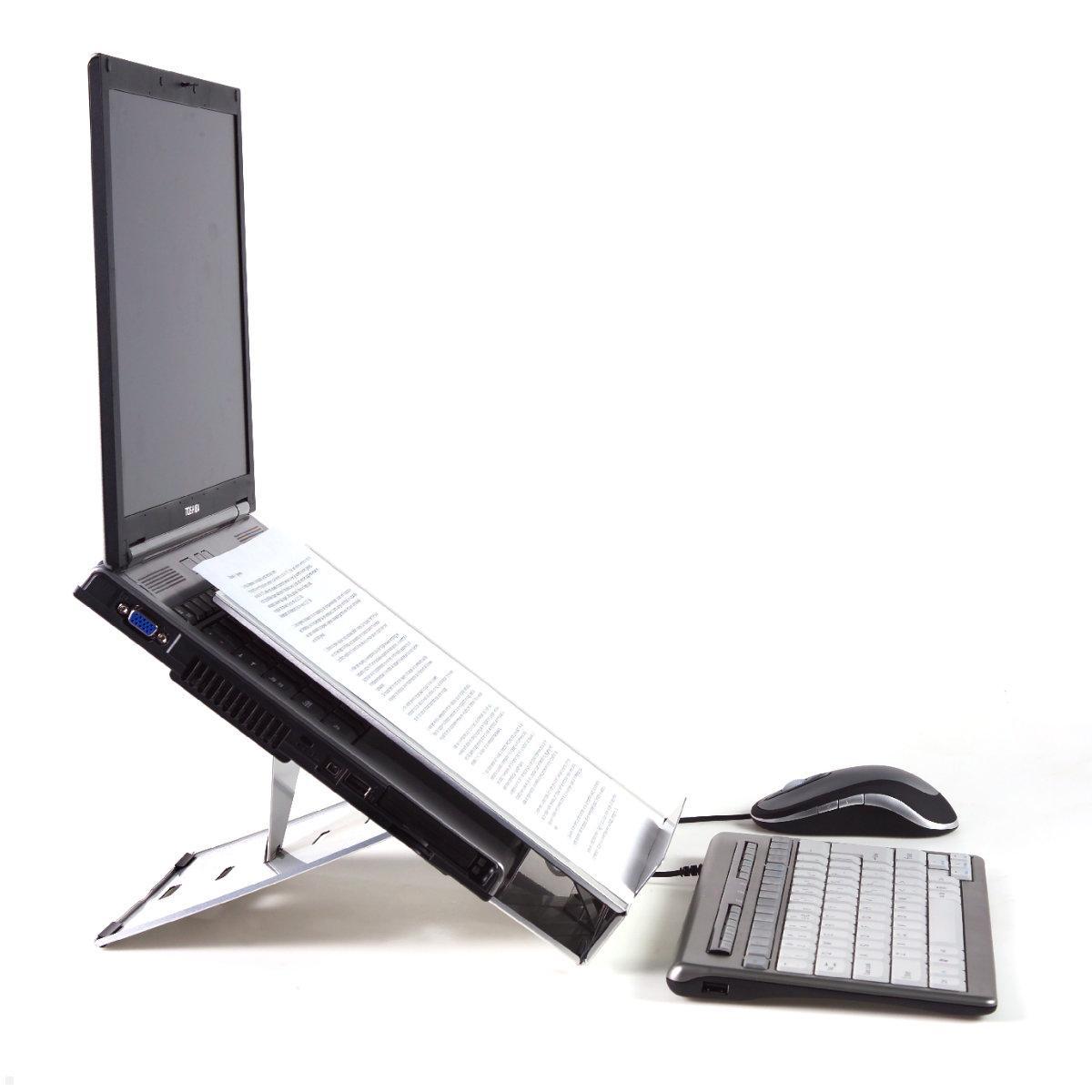 BakkerElkhuizen Laptopständer Ergo-Q 260, höhenverstellbar (BNEQ260), Dokumentenhalter hochgeklappt