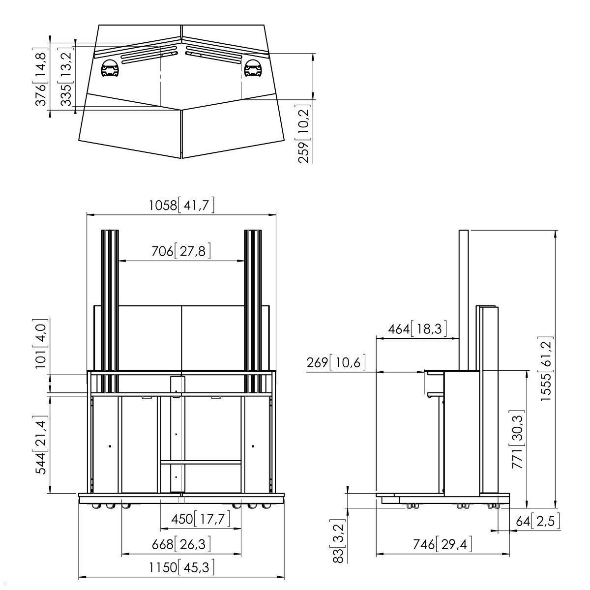 Vogels PFF 5211 Videokonferenz Möbel für 1 oder 2 Displays, Zeichnung Maße