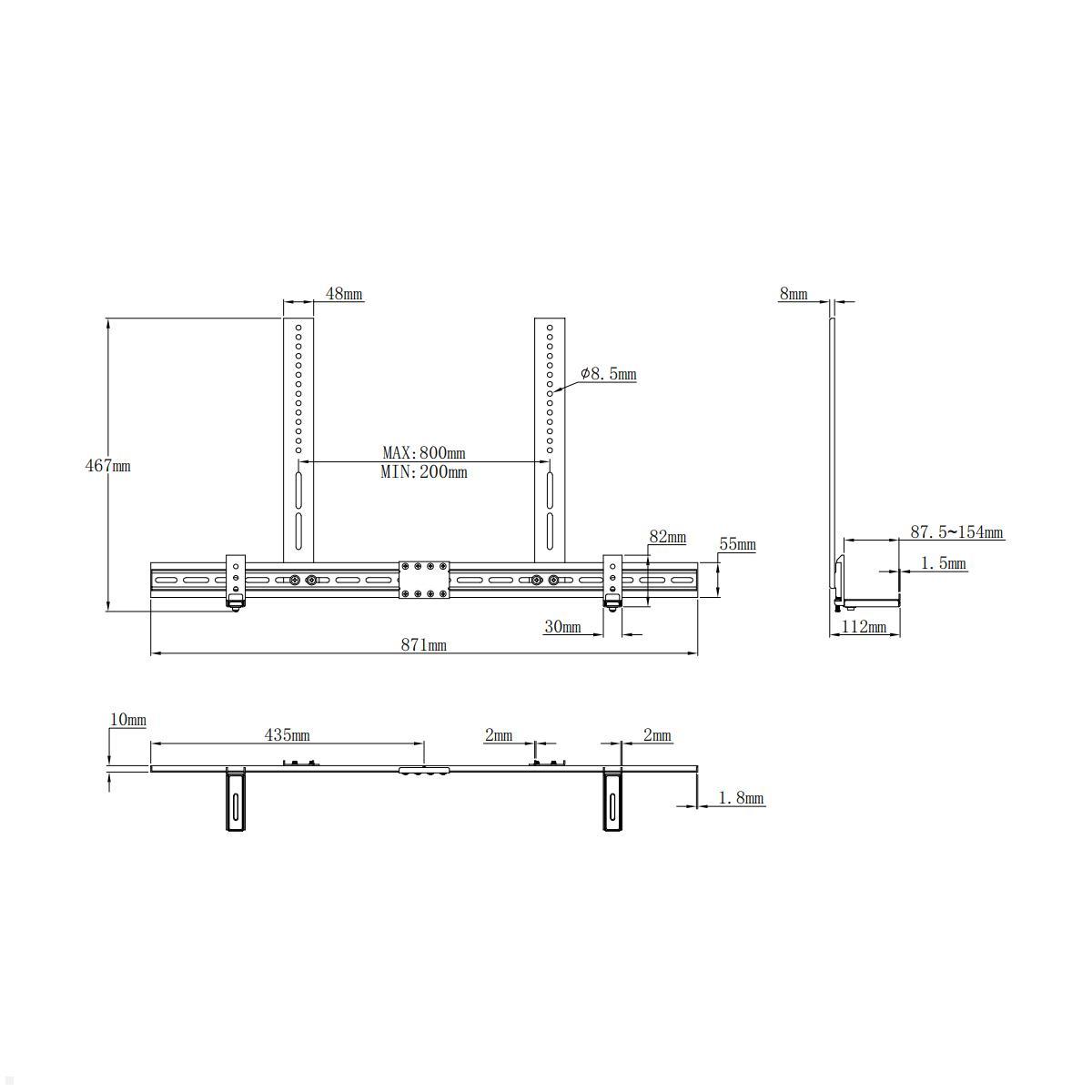 MonLines SBH002 Soundbar Halterung universal, Abmessungen