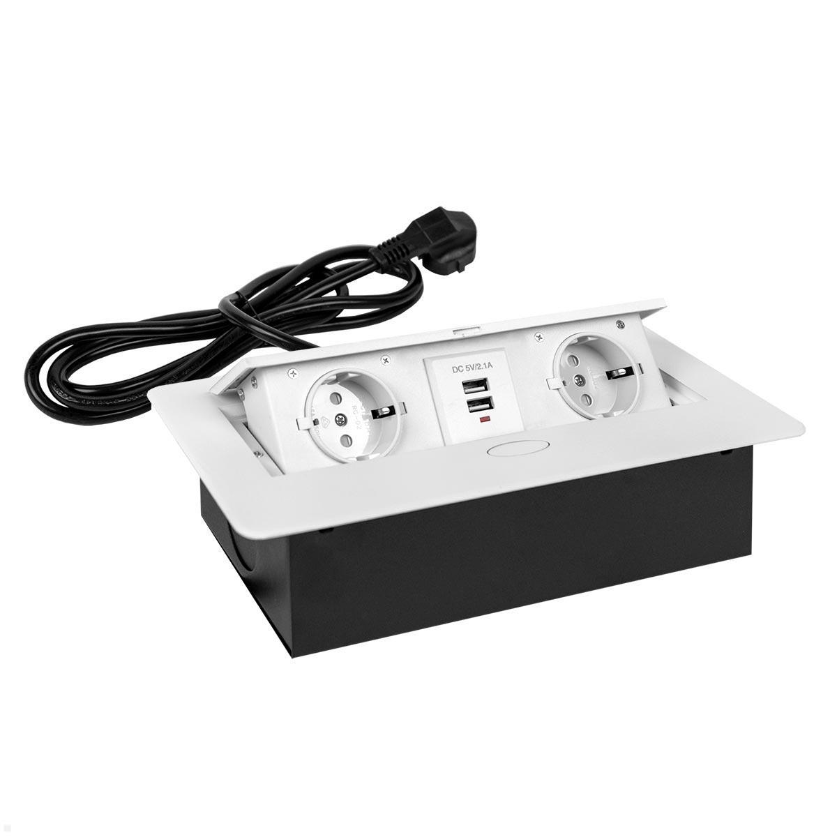 TecLines TES009W 2-fach Einbau Steckdose mit 2x USB-A, 3m Kabel, weiß